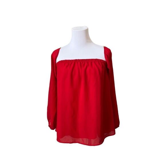 2/$20 J Mode Off Shoulder Sleeves Red Chiffon Blouse sz Small Y2K Modern NWT - Picture 1 of 12